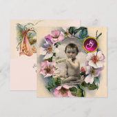 WILD-ROZEN, STORK-BABY SHOWER FOTO-TEMPLATE KAART (Voorkant / Achterkant)