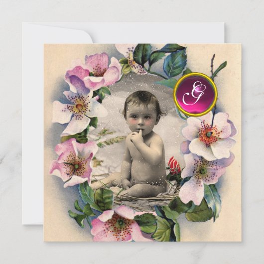 WILD-ROZEN, STORK-BABY SHOWER FOTO-TEMPLATE KAART (Voorkant)