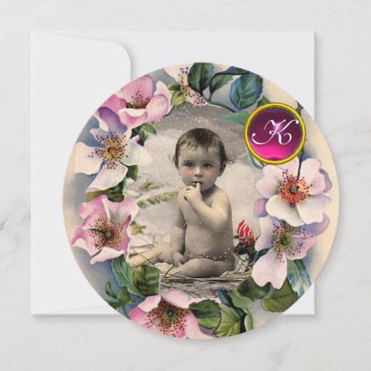 WILD-ROZEN, STORK-BABY SHOWER FOTO-TEMPLATE KAART (Voorkant)