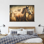 Wild Running Horses: Western Rustic Wildlife Art Canvas Afdruk (Insitu (Slaapkamer))