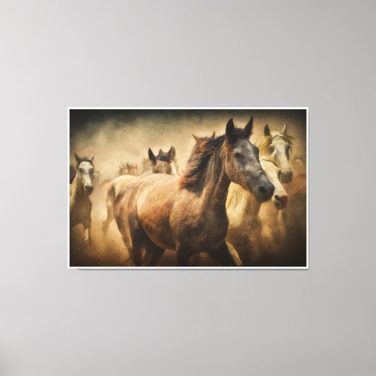 Wild Running Horses: Western Rustic Wildlife Art Canvas Afdruk (Voorkant)