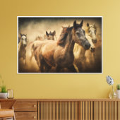 Wild Running Horses: Western Rustic Wildlife Art Canvas Afdruk (Insitu (Woonkamer))