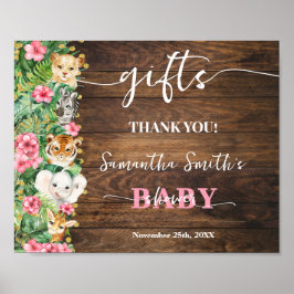 Wild Rustic Safari Pink Flowers Gifts Baby Shower Poster