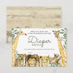 Wild Safari Animals Baby shower Diaper Raffle Kaart