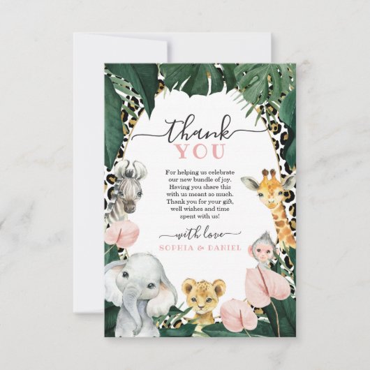 Wild Safari Animals Baby shower Hartelijk dank Aankondiging (Voorkant)