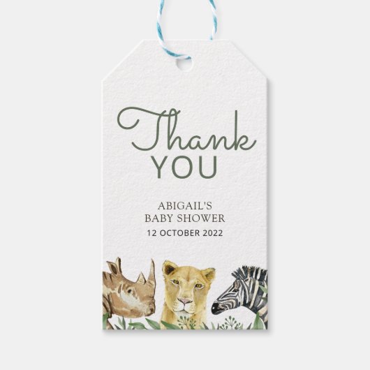 Wild Safari Animals Baby shower Hartelijk dank Cadeaulabel (Voorkant)