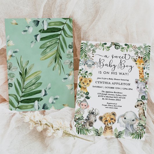Wild Safari Animals Baby shower Oerwoud Greenery Kaart