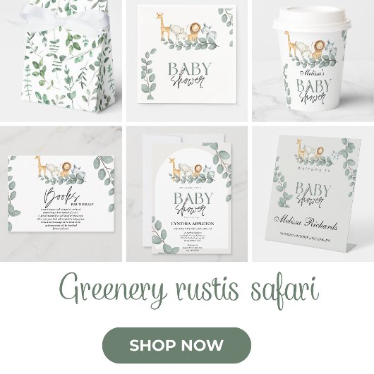 Wild Safari Animals Baby shower Oerwoud Greenery Kaart