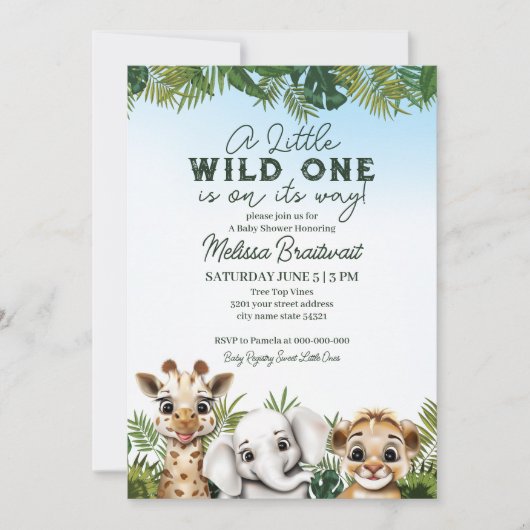 Wild Safari Animals Baby shower Uitnodiging (Voorkant)