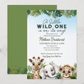 Wild Safari Animals Baby shower Uitnodiging (Voorkant / Achterkant)