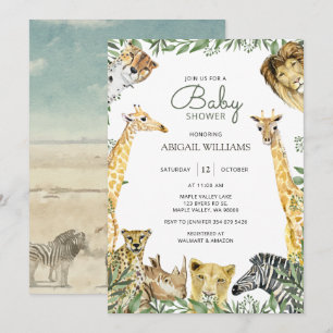 Wild Safari Animals Baby shower Uitnodiging