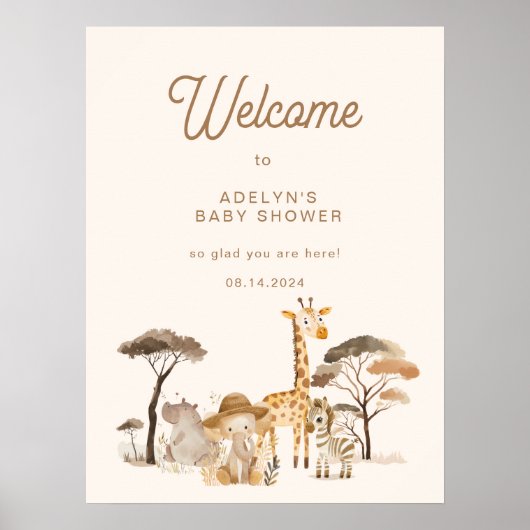 Wild Safari Animals Baby shower Welkomstteken Poster (Voorkant)