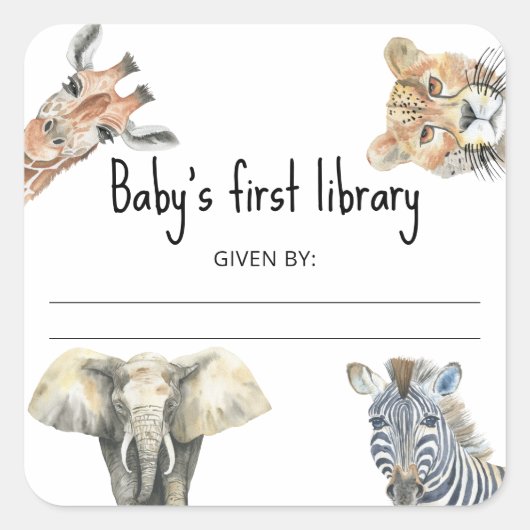 Wild Safari Animals - Baby's eerste bibliotheek Vierkante Sticker (Voorkant)