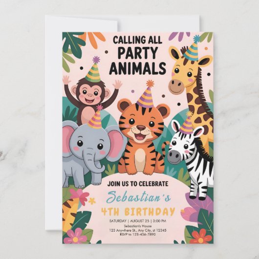 Wild Safari Animals Birthday Kaart (Voorkant)