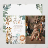 Wild Safari Animals Birthday Party Photo Bedankkaart (Voorkant / Achterkant)