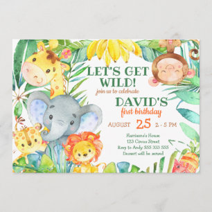 Wild Safari Animals Boy 1st Birthday Kaart