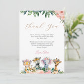 Wild Safari Animals Girl First Birthday Bedankkaart (Staand voorkant)