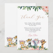Wild Safari Animals Girl First Birthday Bedankkaart (Voorkant / Achterkant)