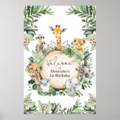 Wild Safari Animals Rustic Greenery Birthday Baby Poster (Voorkant)