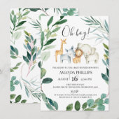 Wild Safari Animals Wreator Baby shower Invitation Kaart (Voorkant / Achterkant)