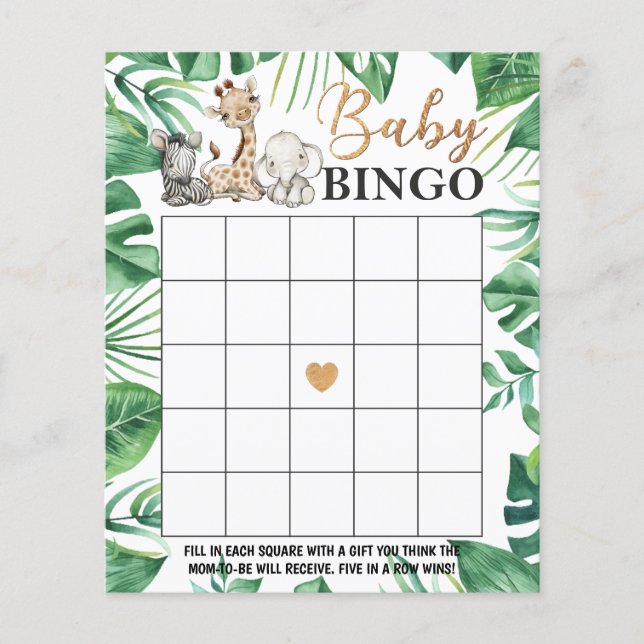 Wild Safari Baby shower Bingo (Voorkant)