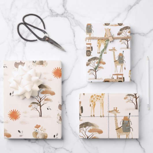 Wild Safari Dieren Baby shower Inpakpapier Vel (Voorkant)