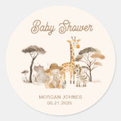 Wild Safari Dieren Baby shower Ronde Sticker (Voorkant)