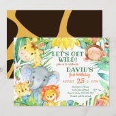 Wild Safari Dieren Jongen 1e verjaardag Kaart (Voorkant / Achterkant)