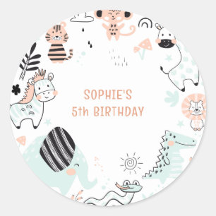 Wild safari dieren kinderen verjaardag ronde sticker