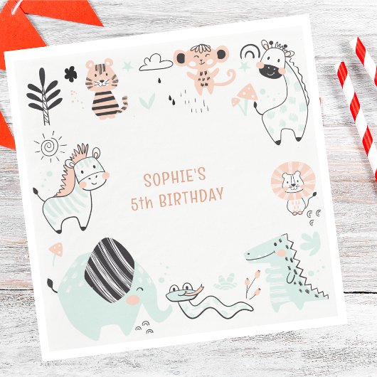 Wild safari dieren kinderen verjaardag servet