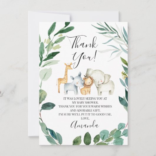 Wild Safari Dieren Krans Dank u kaart (Voorkant)