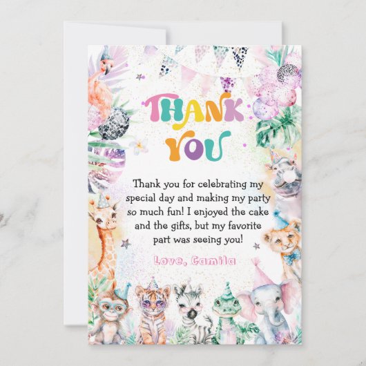 Wild Safari Dieren Roze Verjaardag Dank u kaart (Voorkant)
