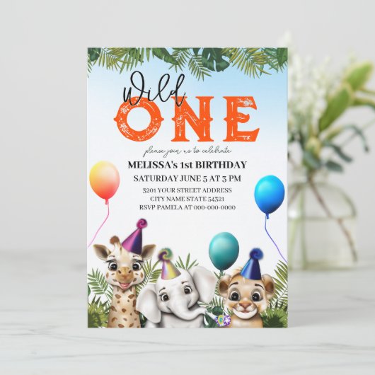 Wild Safari Dieren Verjaardagsfeest Uitnodiging (Staand voorkant)