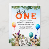 Wild Safari Dieren Verjaardagsfeest Uitnodiging (Voorkant / Achterkant)