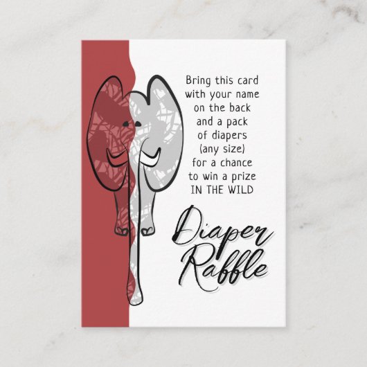 Wild Safari Elephant Rust Red Diaper Raffle Informatiekaartje (Voorkant)