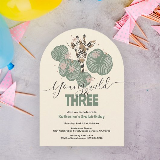 Wild Safari Giraffe Animal 3e verjaardagsfeestje Kaart