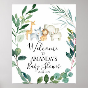 Wild Safari Greenery Wreath Baby shower Welkom Poster
