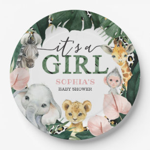 Wild Safari Het is een Girl Baby shower Paper Bord