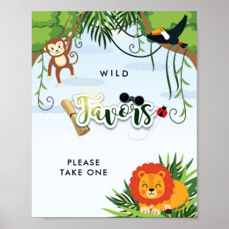 Wild Safari Jungle Dieren Baby Shower Favor Bord Poster