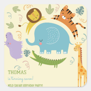 Wild safari kinderen vierkante sticker