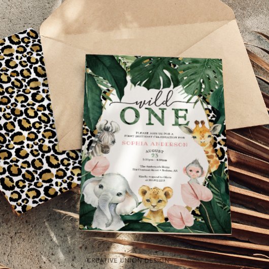 Wild Safari Oerwoud Animals 1e verjaardag Uitnodig Kaart