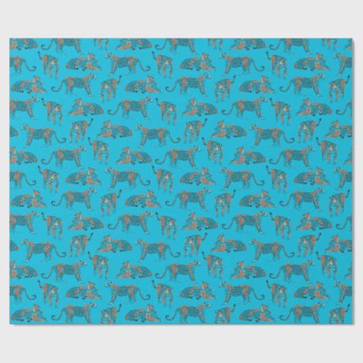 Wild Safari Oerwoud Leopard Patroon Blauw Cadeaupapier (Vlak)