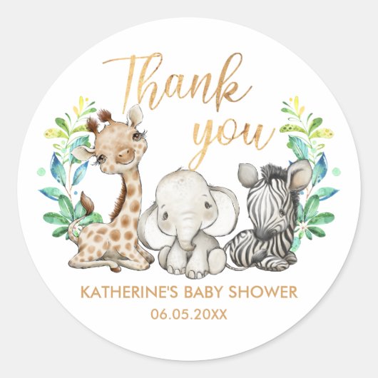 Wild Safari Oerwoud Party Animals Baby shower Ronde Sticker (Voorkant)