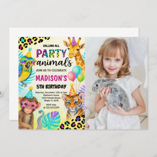 Wild Safari Oerwoud Verjaardagsuitnodiging Kaart (Voorkant / Achterkant)