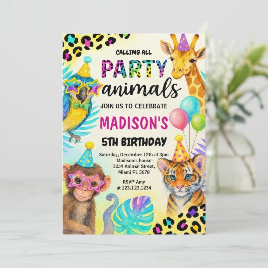 Wild Safari Oerwoud Verjaardagsuitnodiging Kaart (Staand voorkant)