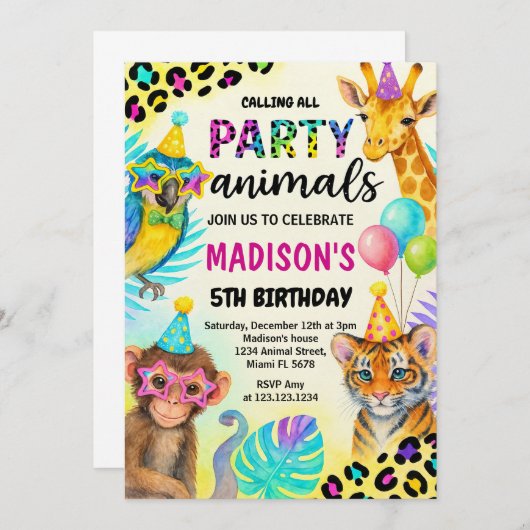 Wild Safari Oerwoud Verjaardagsuitnodiging Kaart (Voorkant / Achterkant)