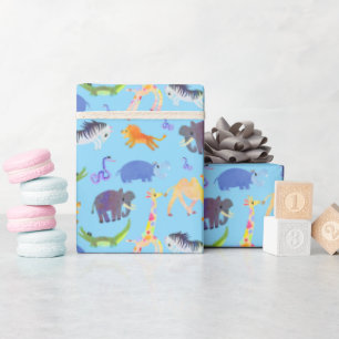 Wild Safari op Baby Blue Wrapping Paper Cadeaupapier