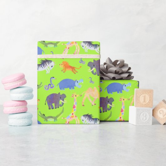 Wild Safari op Green Lizard Wrapping Paper Cadeaupapier (Baby Shower)