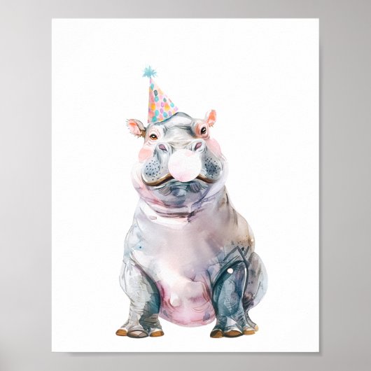 Wild Safari Party Hippo Dieren Verjaardag Poster (Voorkant)