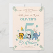 Wild Safari Pastel vijfde verjaardag Kaart (Voorkant)